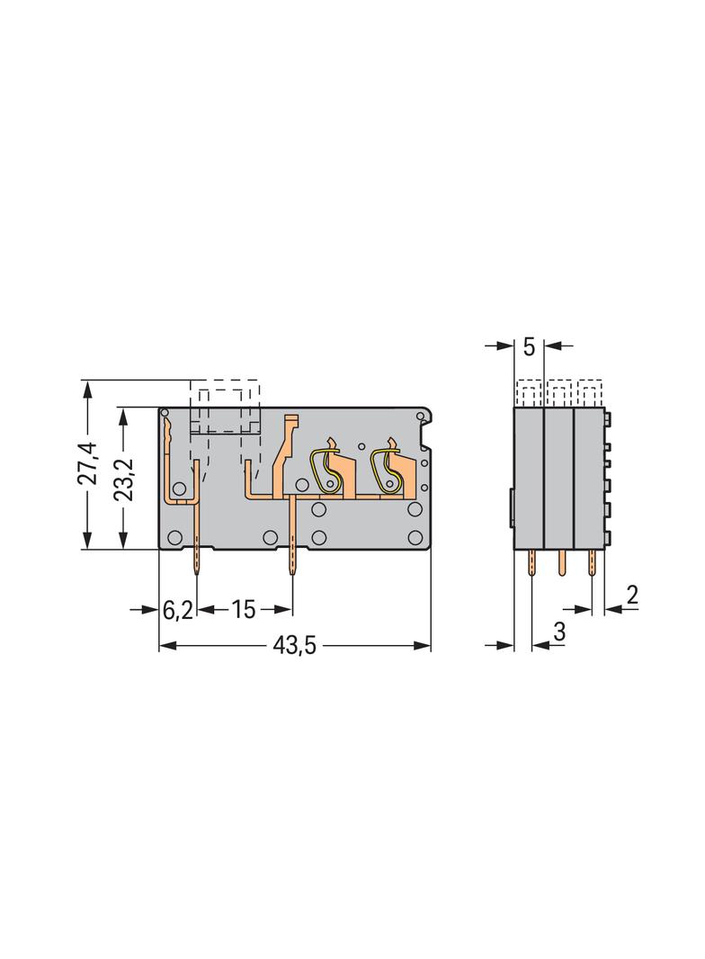 złączka do płytek drukowanych bezpiecznikowa szara raster 5 mm