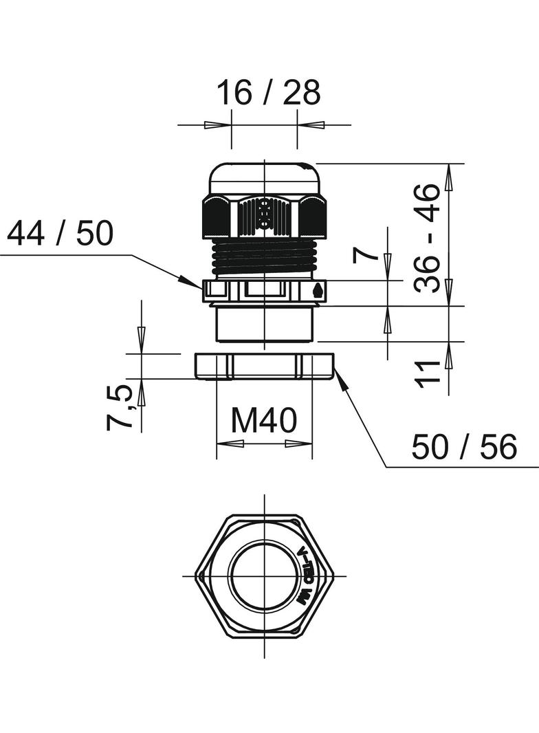 V-TEC VM40+ LGR, Dławik kablowy
