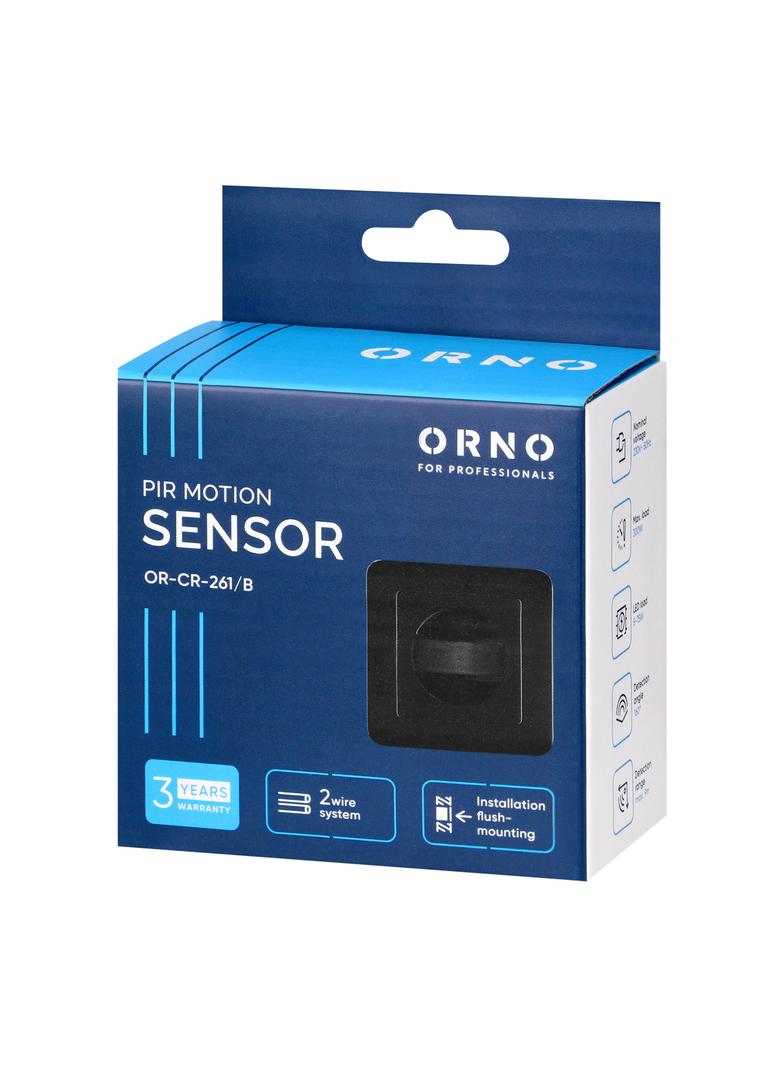 Czujnik ruchu 2 żyłowy 160st. IP20 300W do puszki czarny ORNO