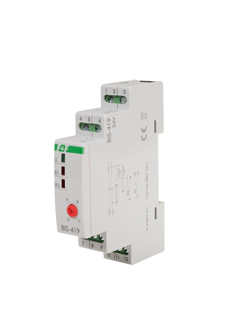 Przekaźnik bistabilny 9-30 V AC/DC 4 funkcyjny DIN dwa obwody sterowania BIS-419-24V F&F