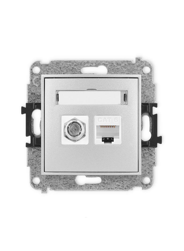 MINI Mechanizm gniazda antenowego poj. typu F (SAT) + gniazda komp. poj. 1xRJ45, kat. 6, 8-stykowy s
