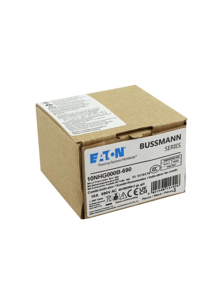NH FUSE 10AMP 690V gG SIZE 000 Wkładka NH000 10A 690V GL/GG podwójny wskaźnik 10NHG000B-690 EATON