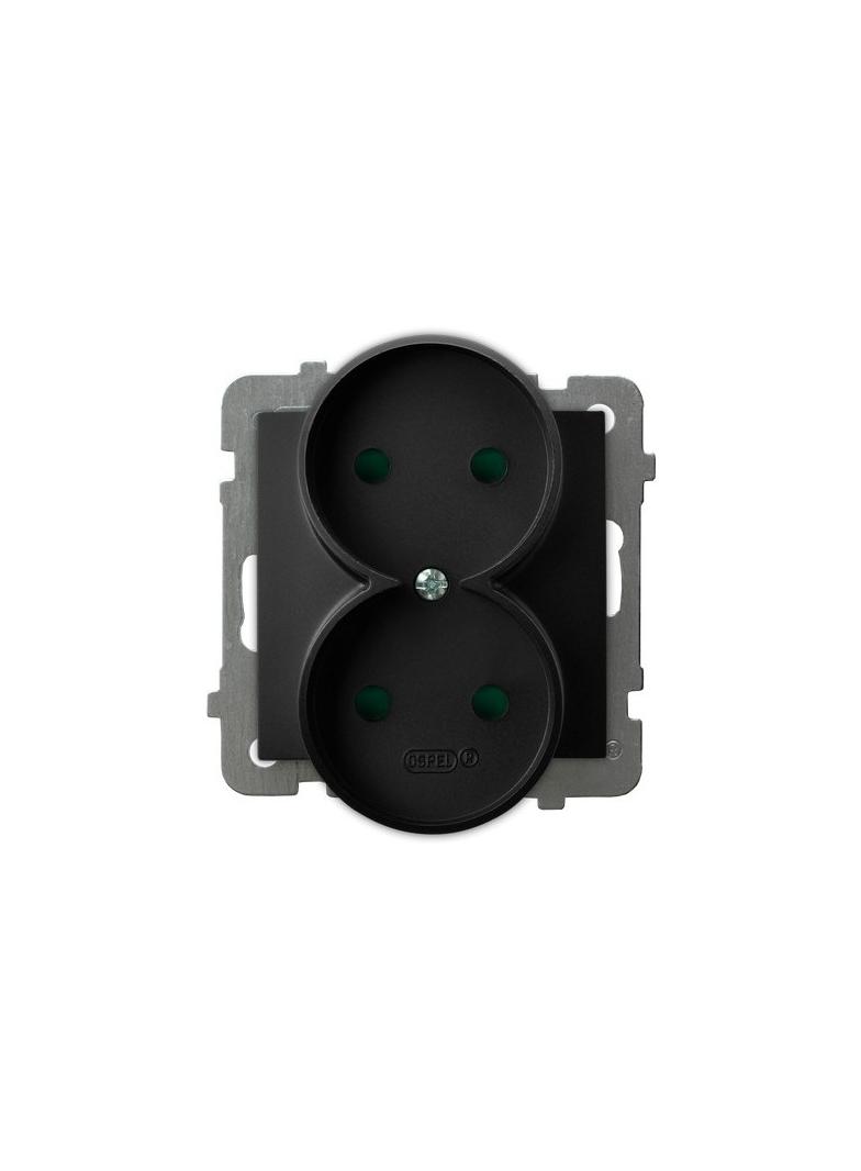 AS Gniazdo podwójne z przesłonami torów prądowych, moduł bez ramki - kolor srebro GP-2GRP/m/33