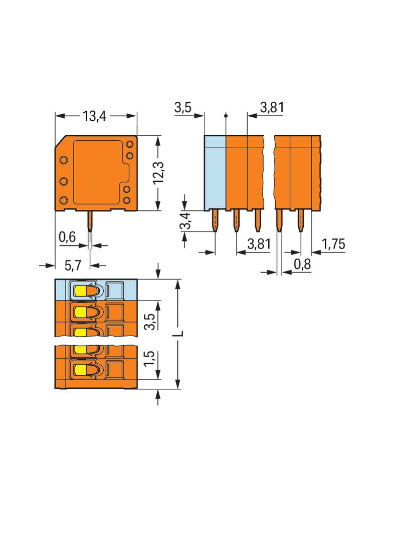 listwa zaciskowa do pł. drukowanych 3-bieg. pomarańczowa raster 3,81 mm
