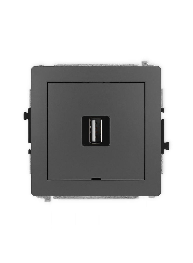 DECO Mechanizm gniazda pojedynczego USB A-A 2.0, bez pola opisowego grafitowy mat