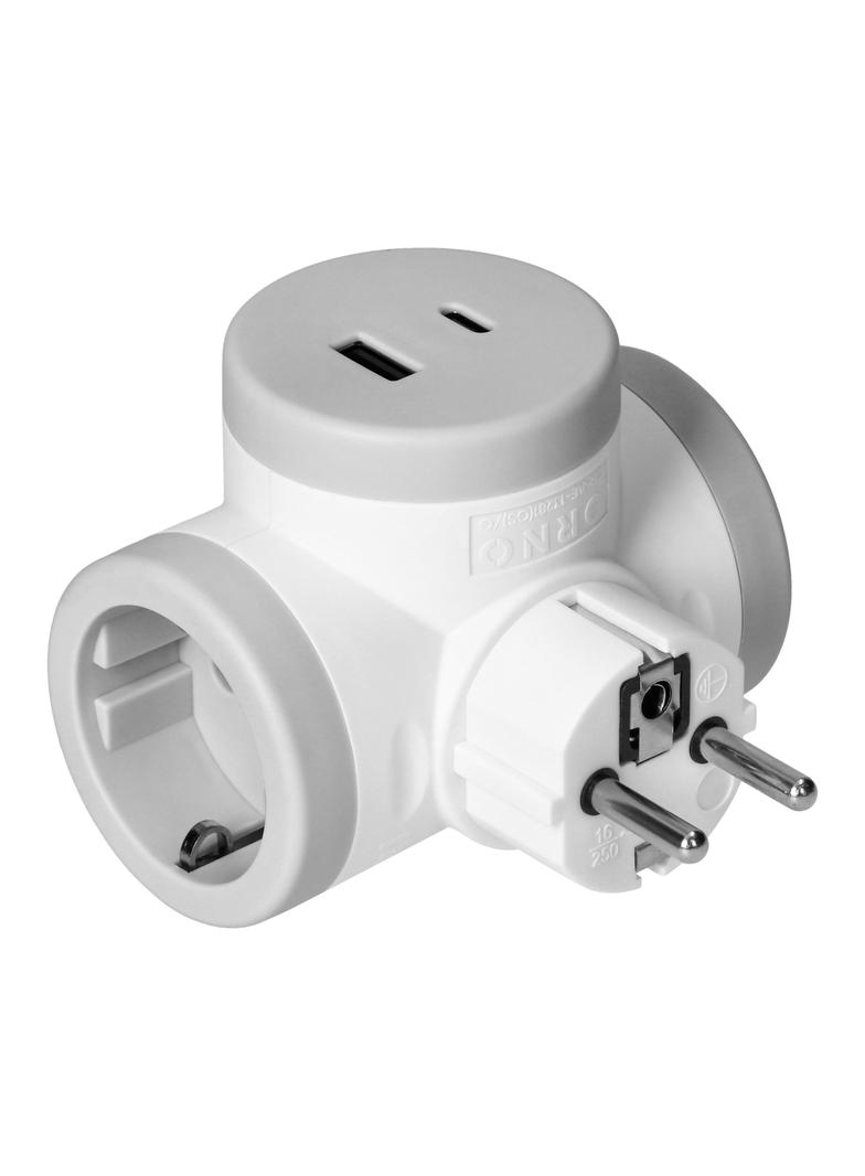 Rozgałęźnik 2P+Z (Schuko) z ładowarką 2xUSB, szary