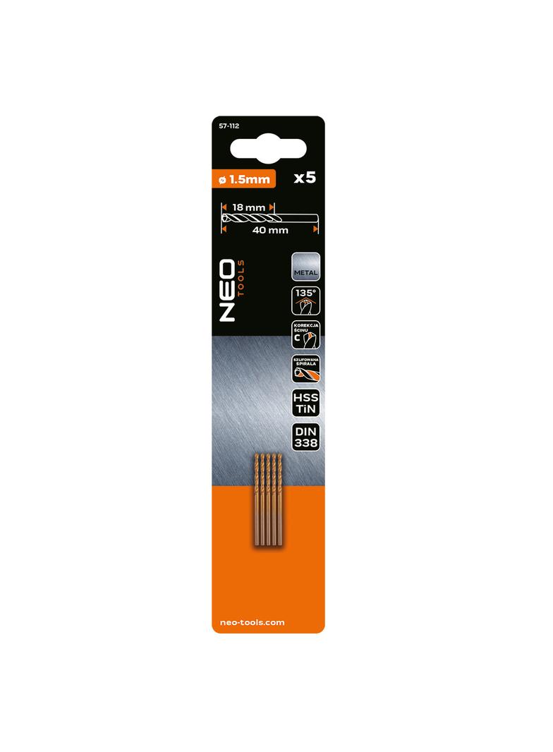 Wiertła do metalu HSS-TiN 1.5 mm, 5 szt.
