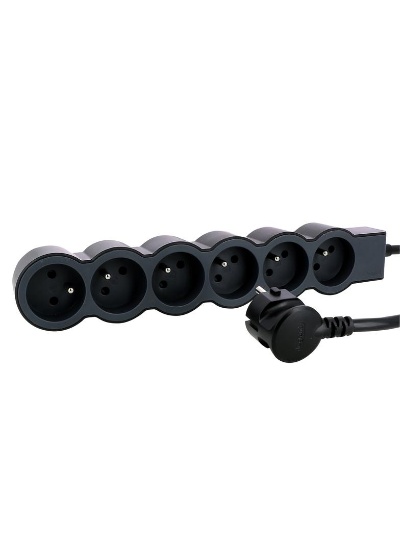 PRZEDŁUŻACZ STANDARD 6X2P+Z, Z PRZEWODEM 3.0 METRA 3X1.5 MM2 - CZARNY/GRAFITOWY, Legrand