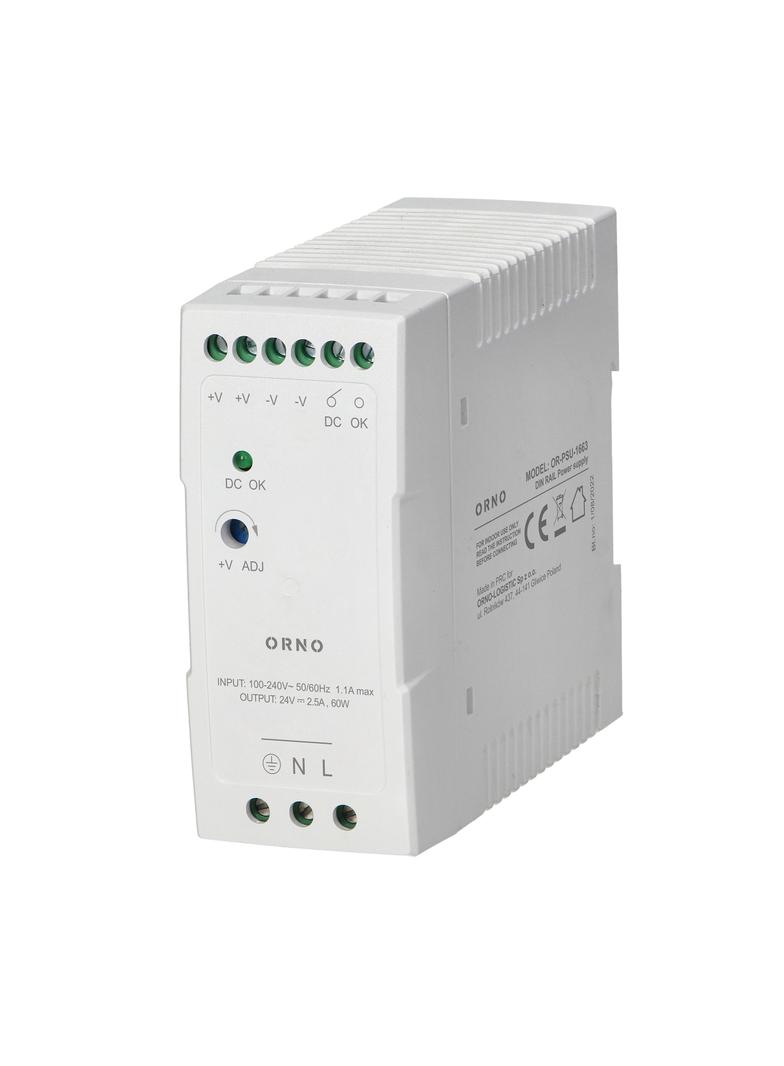 Zasilacz przemysłowy na szynę DIN 24VDC 2,5A 60W obudowa z tworzywa sztucznego OR-PSU-1663 ORNO