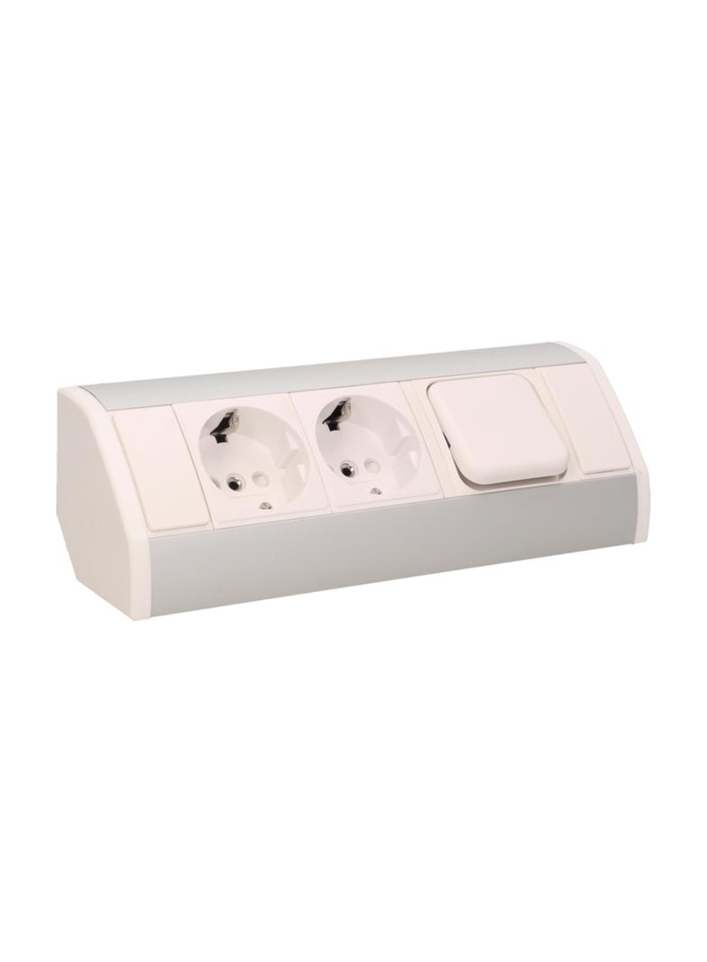 Gniazdo meblowe 2x2P+Z z wyłącznikiem, schuko, biało-srebrne OR-GM-9002/W-G(GS) ORNO