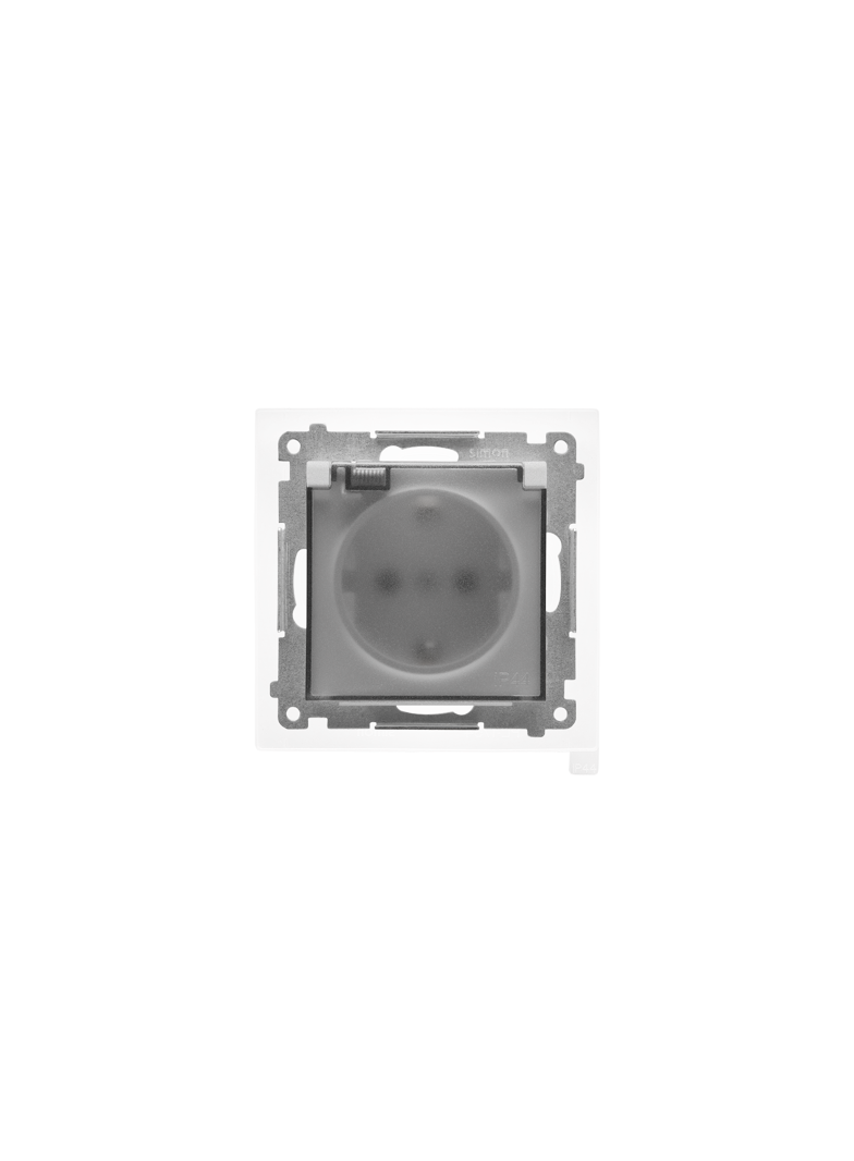 Simon 55 Gniazdo Schuko do wersji IP44 z przesłonami z uszczelką ramki szybkozłączka Klapka transparentna Aluminium mat TGSZ1BCZ.01/143A KONTAKT