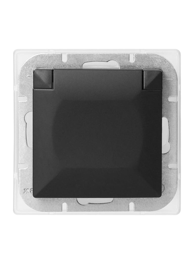 Gniazdo pojedyncze podtynkowe 2P+Z Schuko bryzgoszczelne z klapką Pearl, 16A, 250V, PT-17PH, czarny