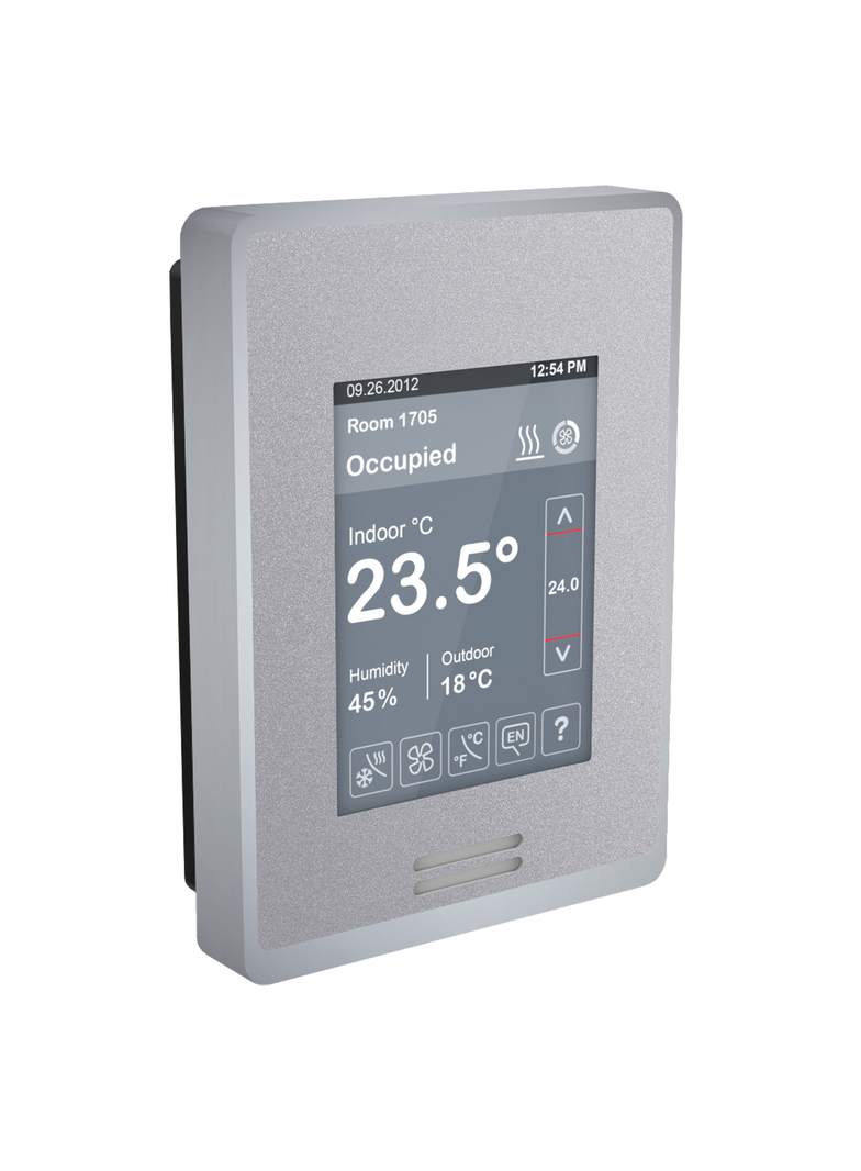 SER8350, regulator z czujnikiem temp+wilg+PIR, ekran dotykowy, max 10 modułów VC3xxx, BACnet/Modbus,