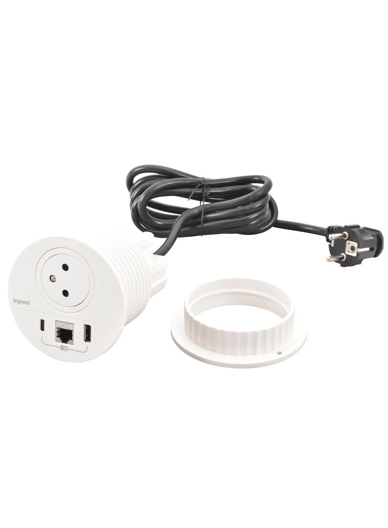 INCARA: DISQ 80 - 2P+Z / USB A+C / RJ45 - 2,0 M-BIAŁY, Legrand