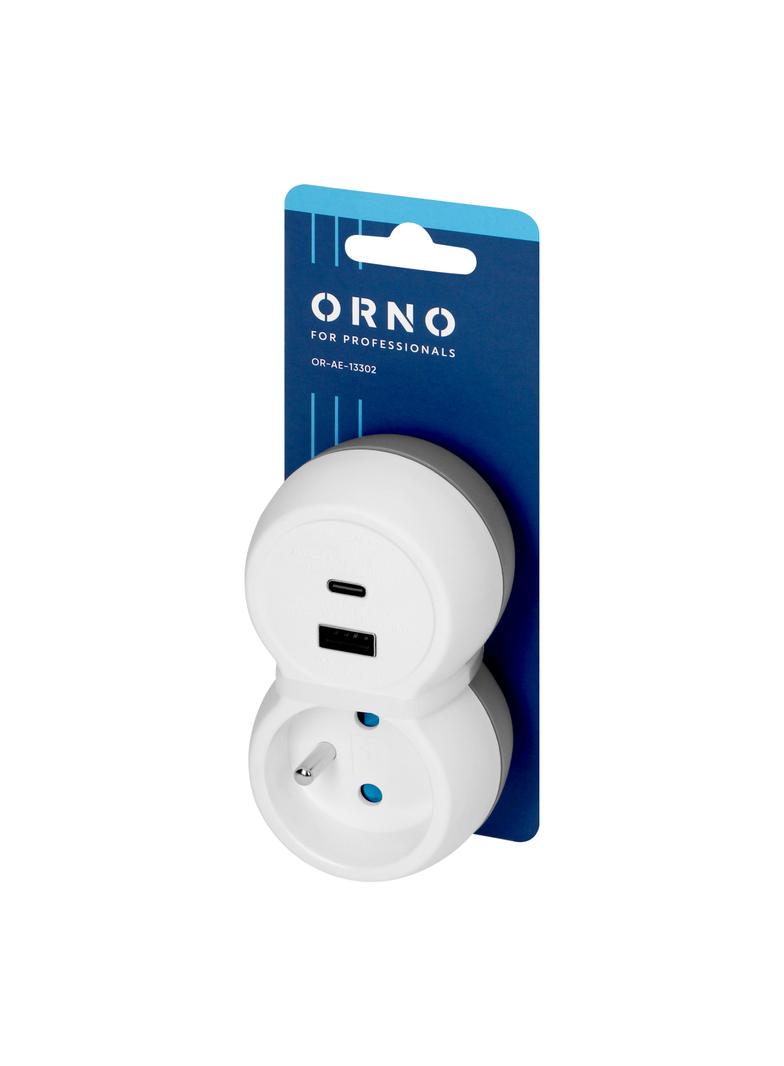 Rozgałęźnik 2P+Z, USB-A+C, biało-szary OR-AE-13302 ORNO