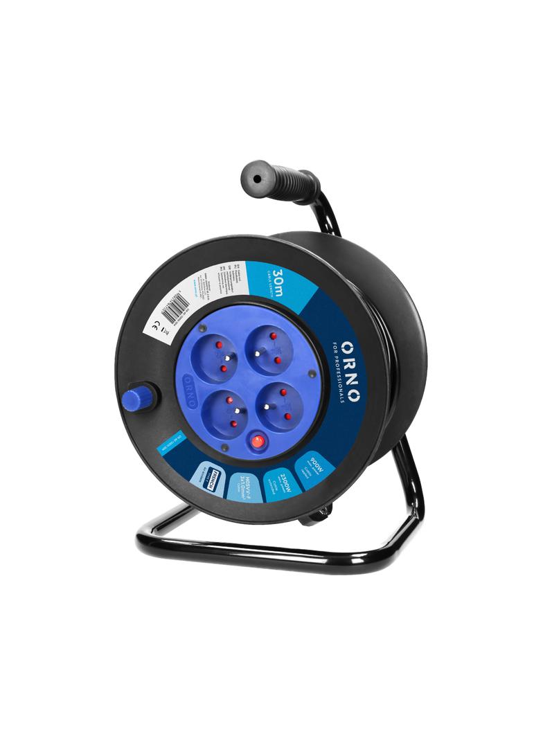 Przedłużacz bębnowy, 4 gniazda 2P+Z, kabel PVC H05VV-F 3x1,0mm2, długość 30m, termik, przesłony toró