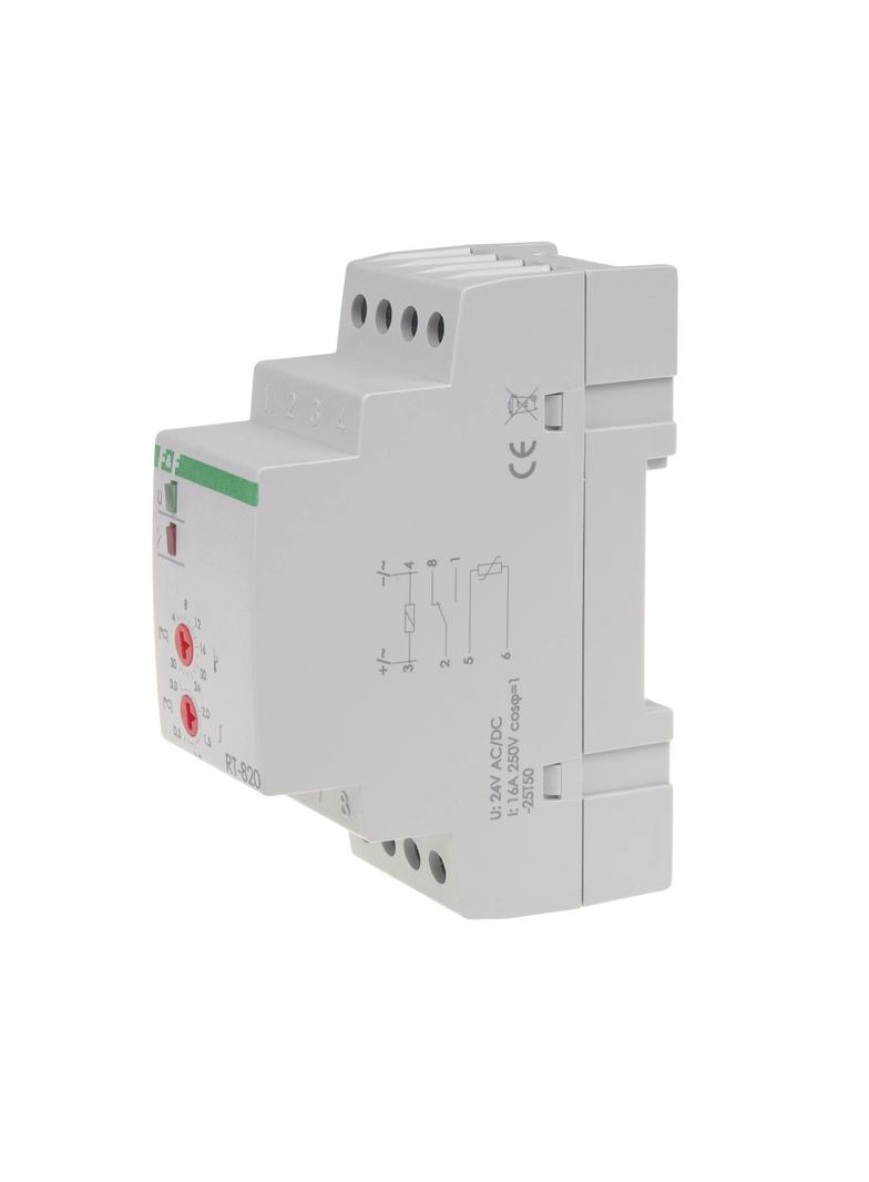 Regulator temperatury - zakres temperatur 4-30stC montaz na szynie DIN styk: 1Z/R 230V AC RT-820 F&F