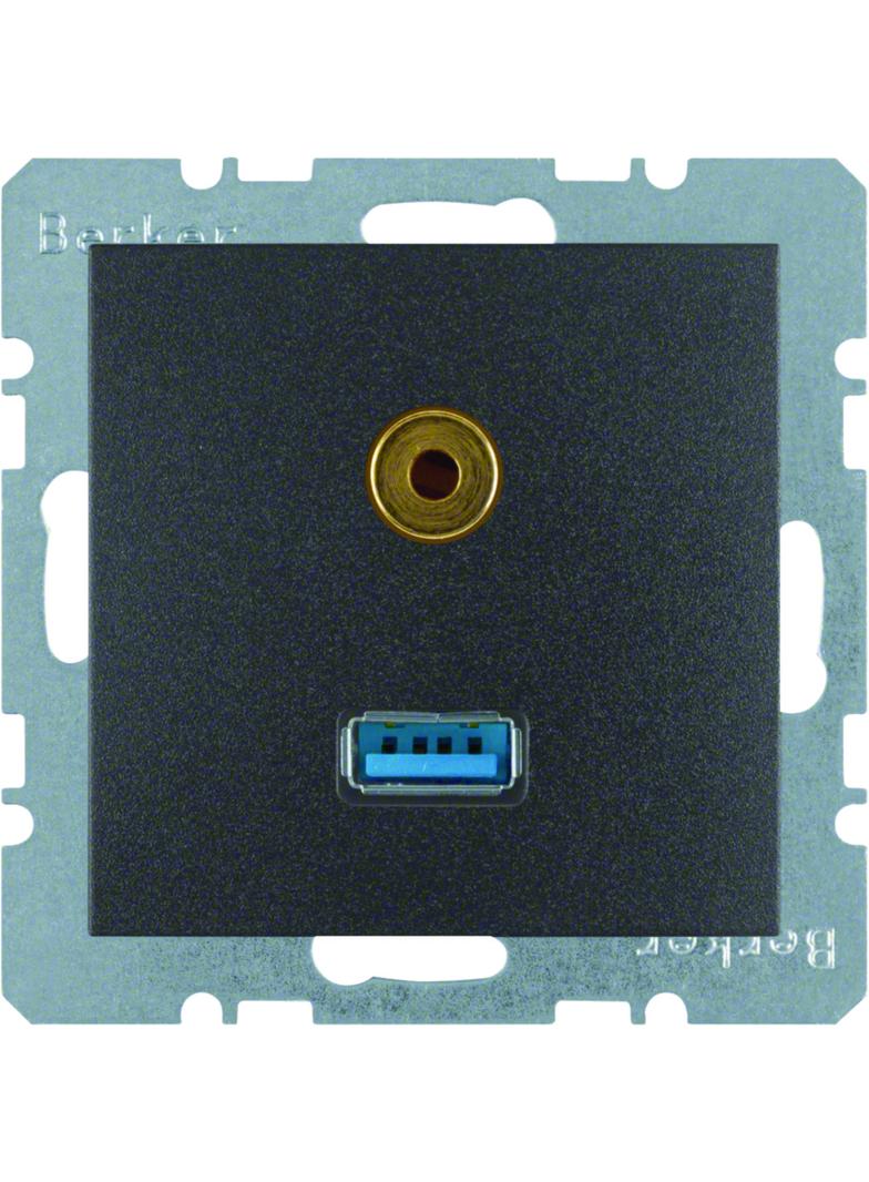 BERKER B.X Gniazdo USB / 3,5mm Audio antracyt 3315391606 HAGER