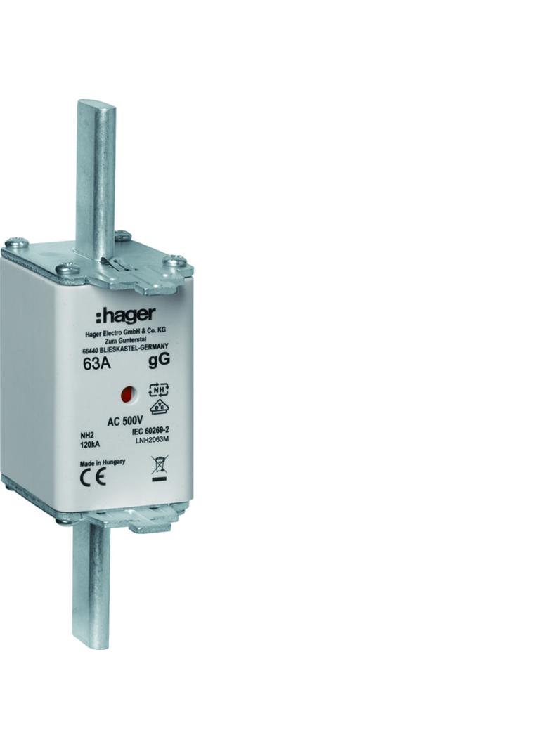 Wkładka bezp. nożowa NH2C wsk.podw. uchwyt nieiz. gG 63A 500VAC LNH2063M HAGER