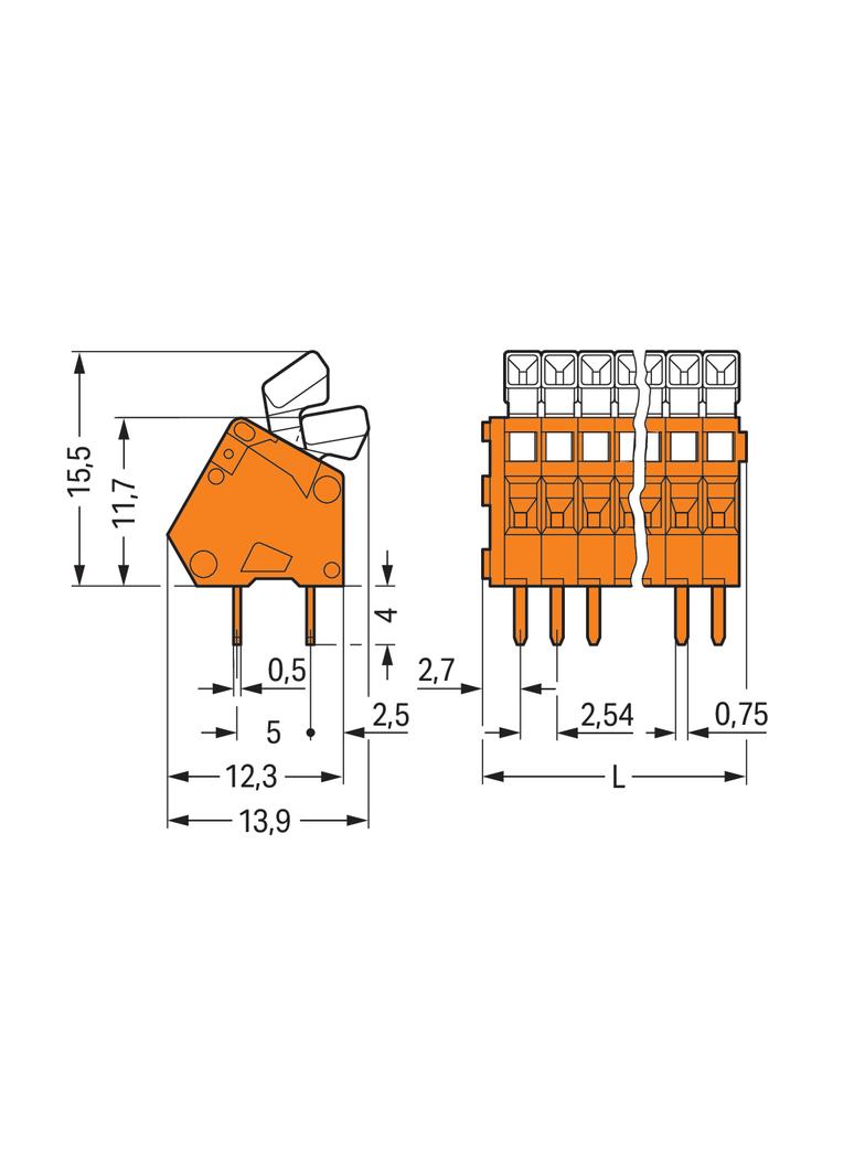 Listwa zaciskowa do płytek drukowanych 36‑biegunowa pomarańczowa raster 2,54mm 233‑536 /10szt./ WAGO