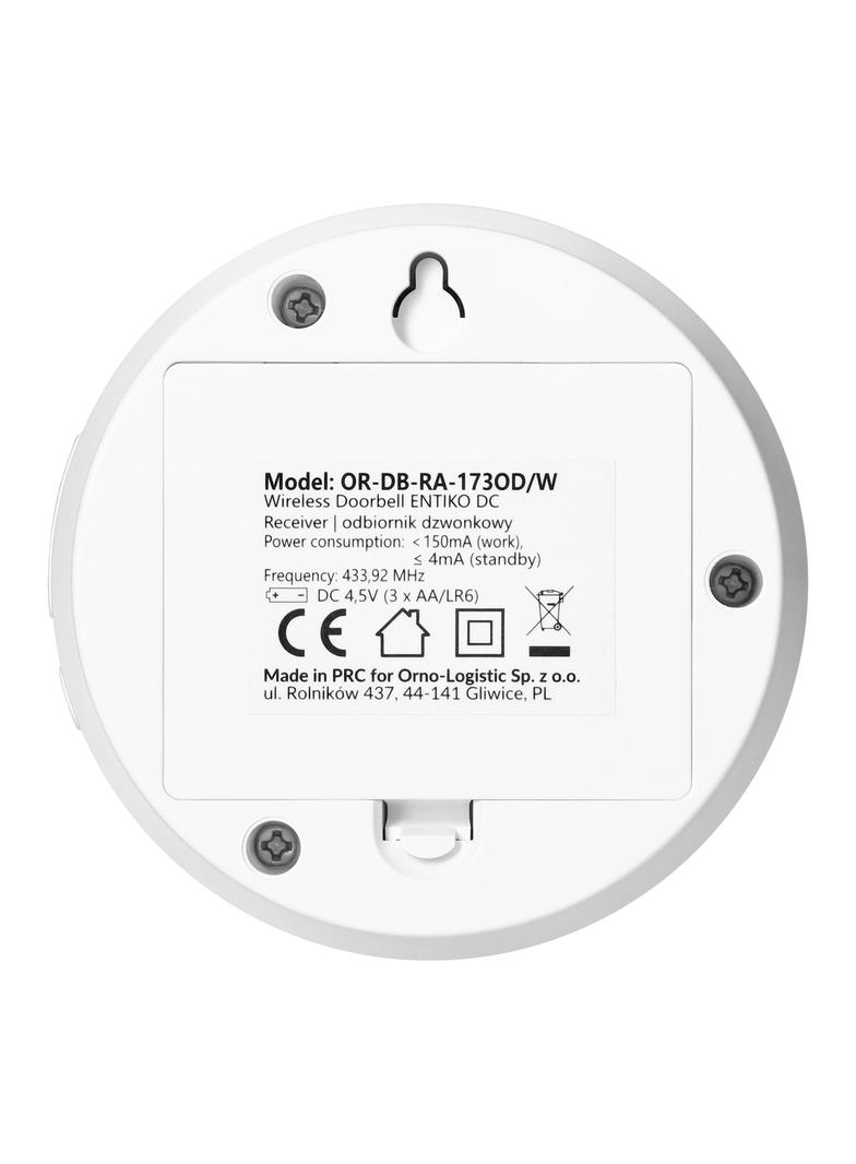 Dzwonek bezprzewodowy bateryjny ENTIKO DC learning system 60 dźwięków 300m biały ORNO
