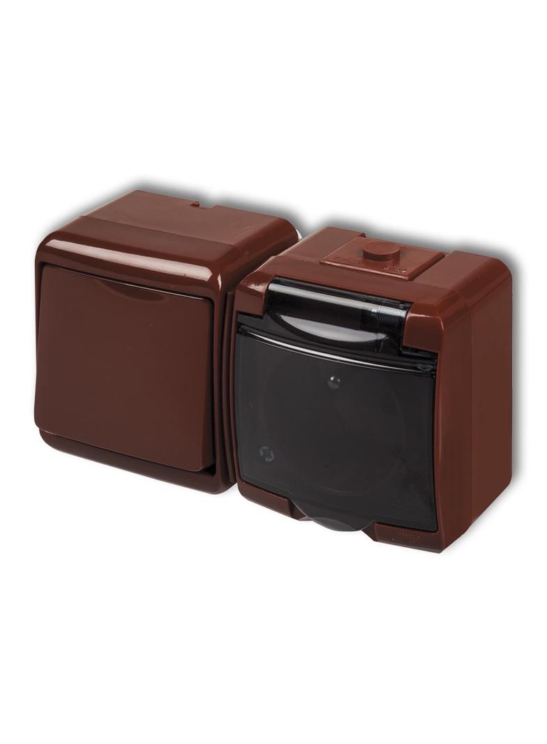 JUNIOR Łącznik jednobiegunowy z gniazdem pojedynczym z uziemieniem 2P+Z (klapka dymna; bez przesłon)