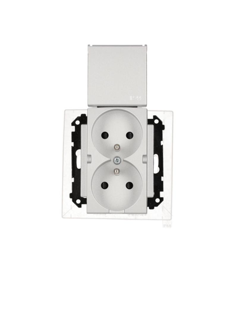 Simon 55 Gniazdo wtyczkowe podwójne do wersji IP44 z uszczelką szybkozłączka Klapka W kolorze pokrywy Aluminium mat TGZ2BMCZ.01/143 KONTAKT