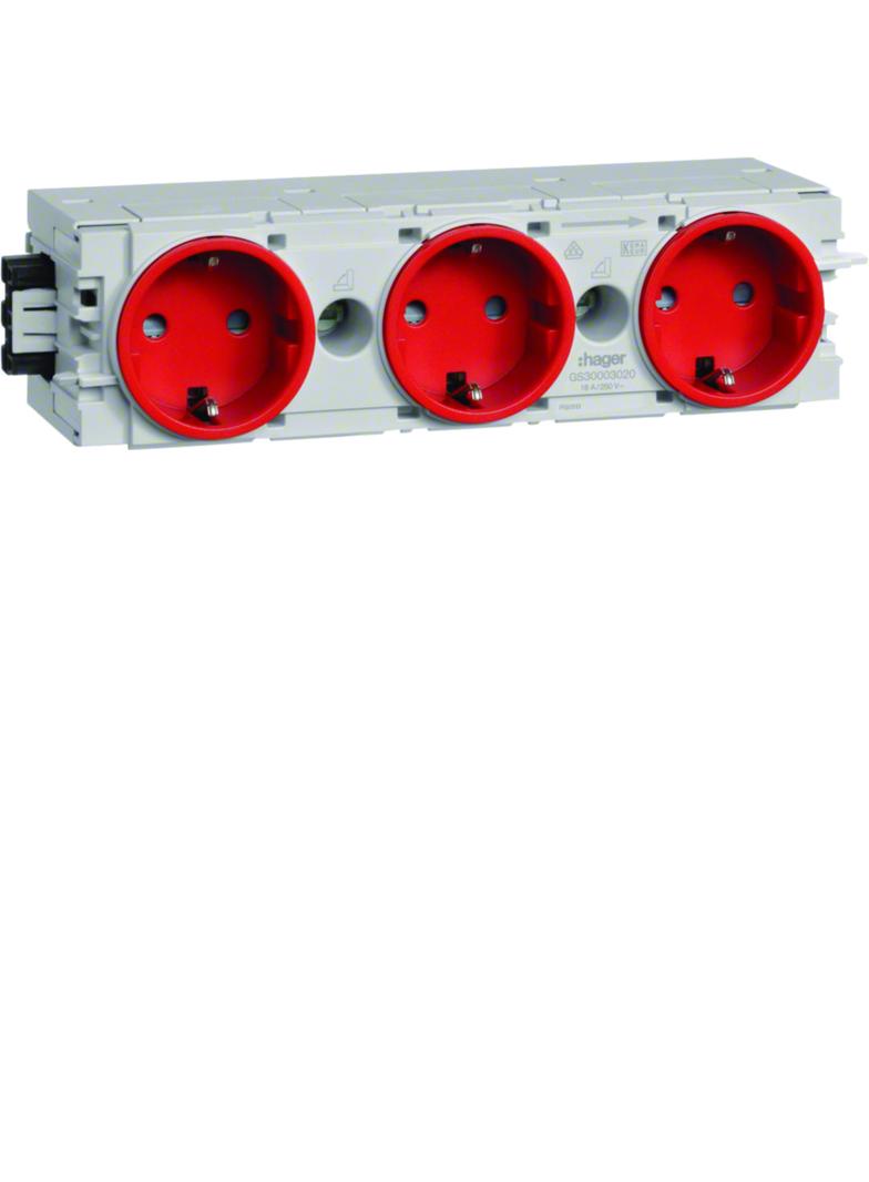 tehalit.WA Gniazdo SCHUKO 3-krotne połączenie WAGO C-profil czerwony GS30003020 HAGER
