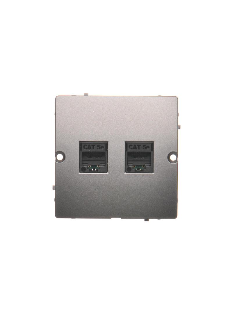 Simon Basic Gniazdo komputerowe RJ45 podwójne kategoria 5e . Montaż gniazda na wkręty do puszki stal inox BMF52.02/21 KONTAKT