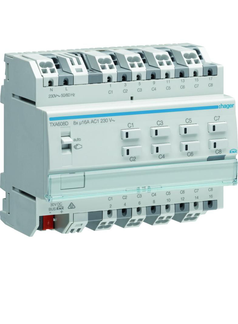 KNX e/s Sterownik załączający/żaluzjowy obciążenie pojemnościowe 16 A 8-/4-kr TXA608D HAGER