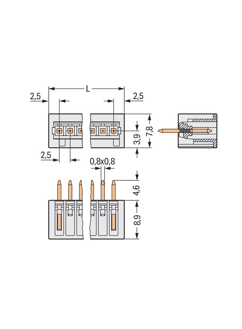 MCS-MICRO wtyk 8-bieg. j-szary raster 2,5 mm /200szt./ WAGO