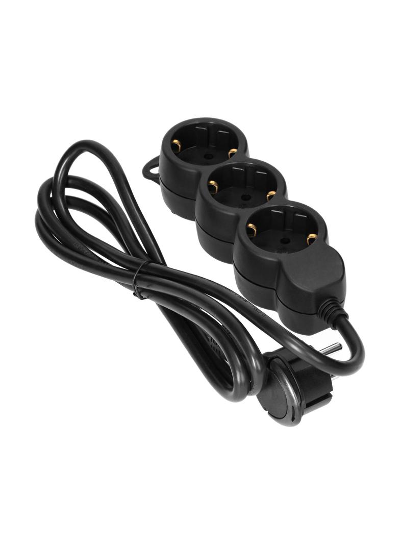 Przedłużacz 3-krotny 2P+Z (Schuko) , 3m H05VV-F 3x1,5mm2, Imax=16A, płaska wtyczka, czarny