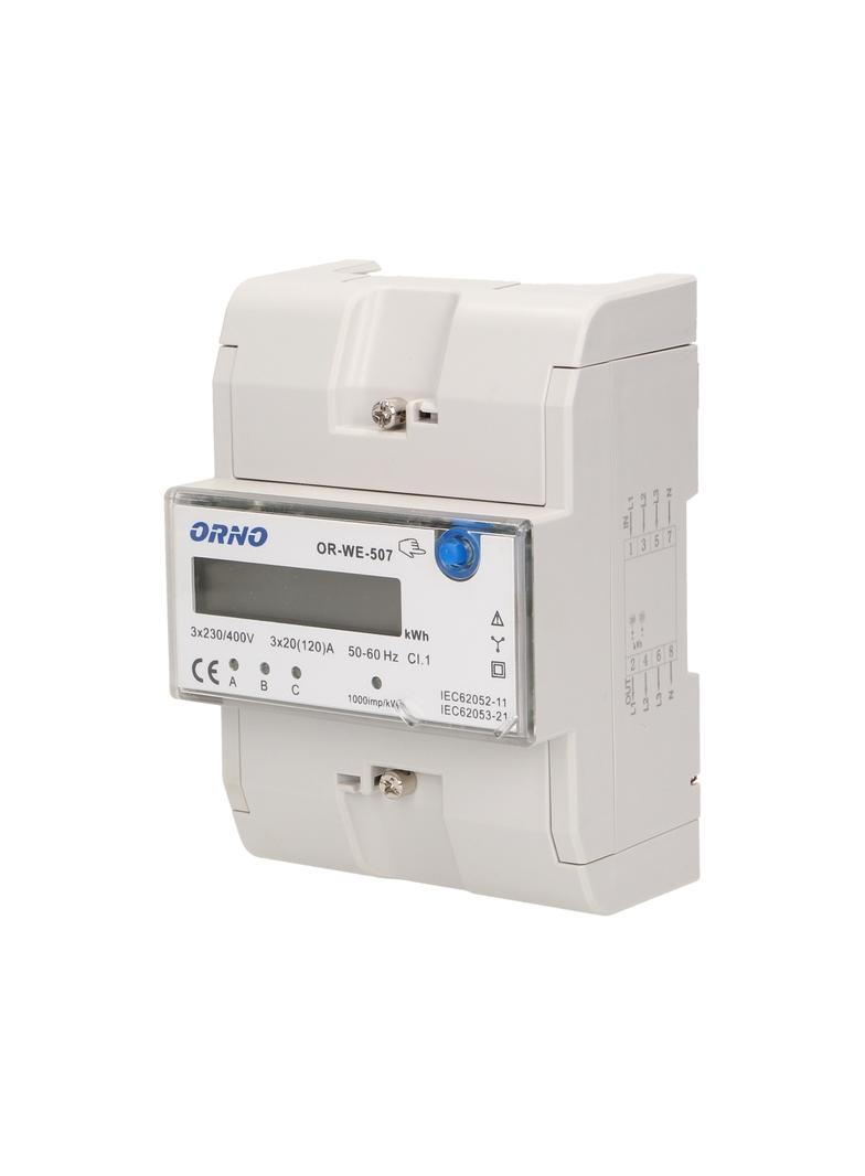 3-fazowy wskaźnik energii elektrycznej 120A 5 modułów DIN TH-35mm dodatkowy przycisk OR-WE-507 ORNO