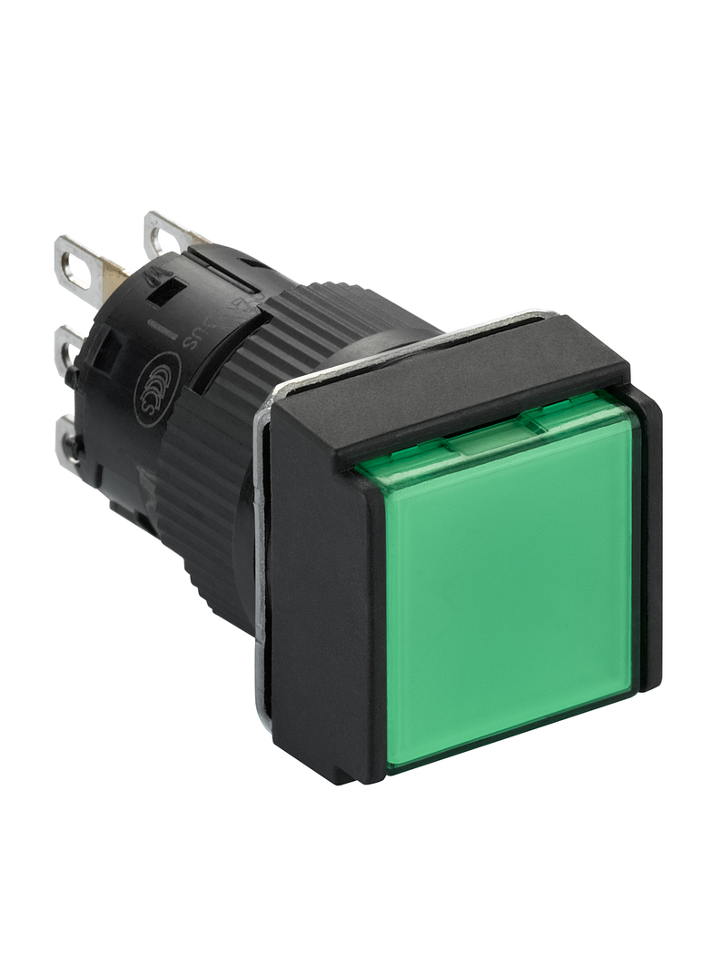 Harmony XB6 Przycisk Podświetlany Zielony Płaski 1 CO 24 V DC Kwadratowy Plastikowy XB6ECW3B1P Schneider