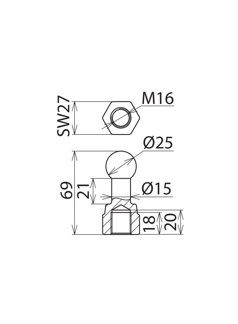 Punkt mocowania kulowy fi 25 mm prosty
