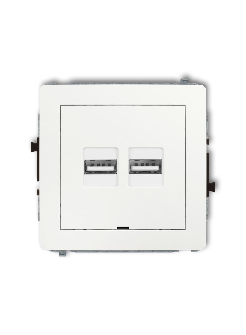 DECO Mechanizm ładowarki USB podwójnej 2xUSB A, 15,5W max., 5V, 3.1A, bez pola opisowego biały