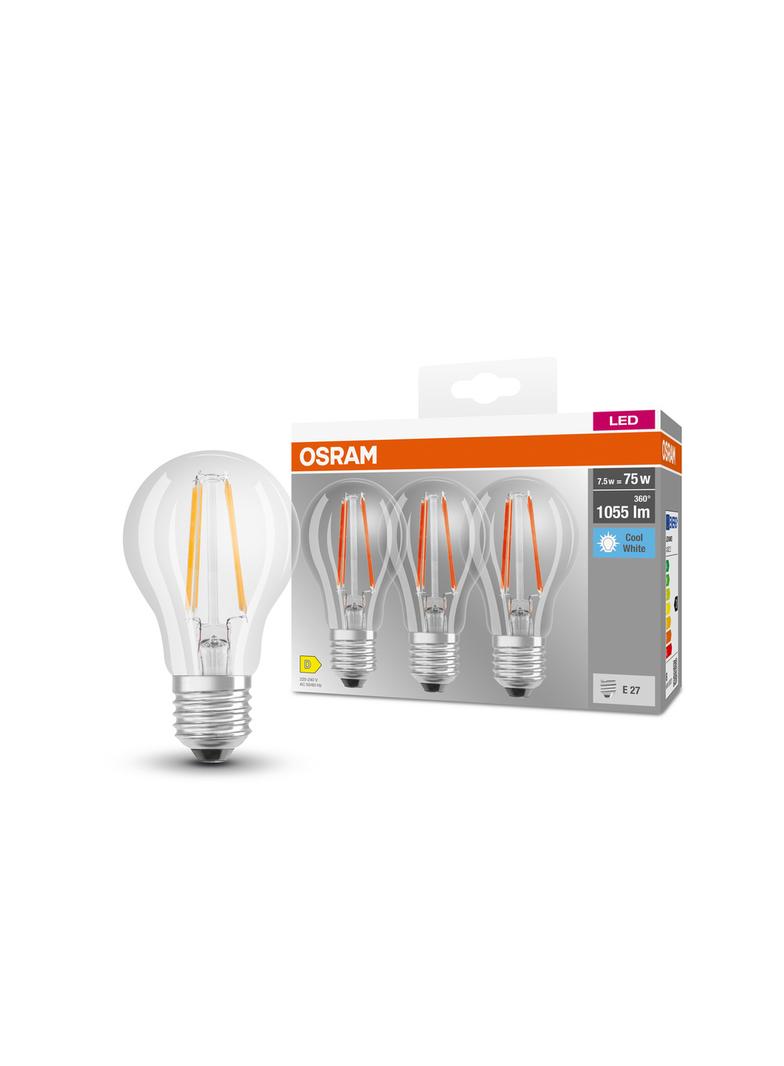 Żarówka LED x3 A60 E27 7.5W = 75W 1055lm 4000K Neutralna 300° BASE Osram