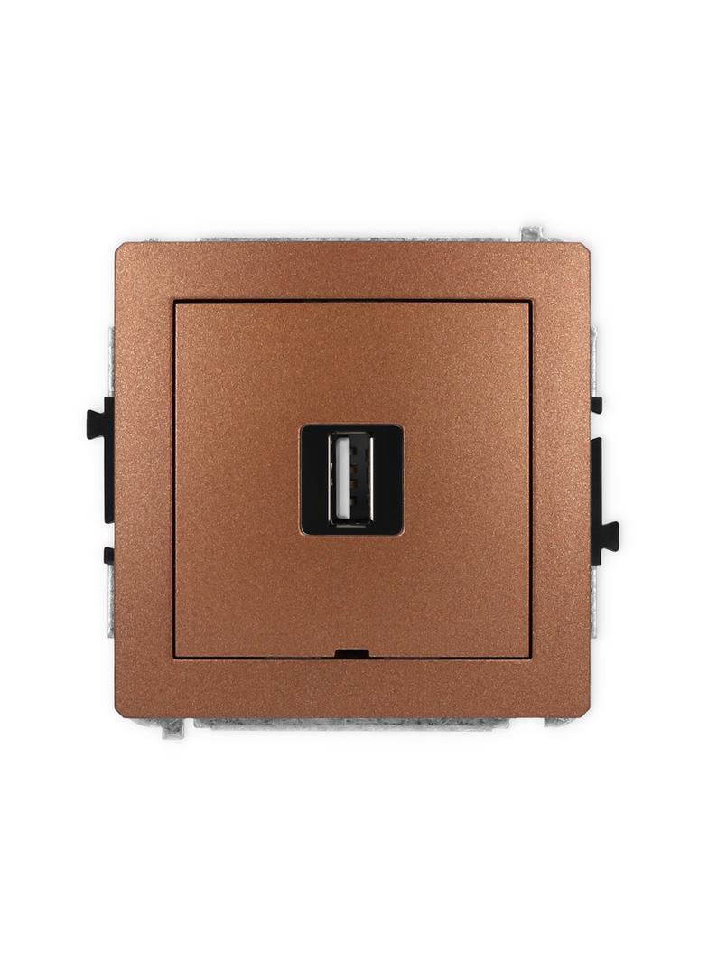 DECO Mechanizm gniazda pojedynczego USB A-A 2.0, bez pola opisowego brązowy metalik