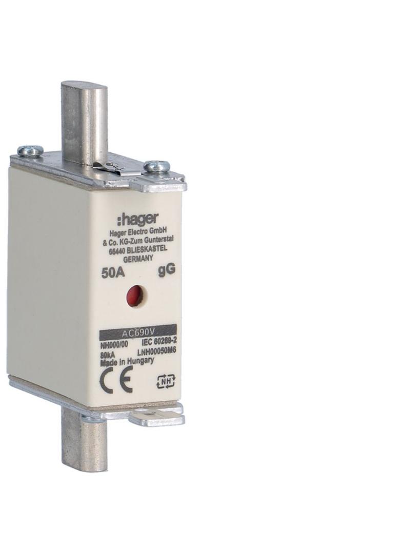 Wkładka bezp. nożowa NH00 wsk.podw. uchwyt nieiz. gG 50A 690VAC LNH00050M6 HAGER