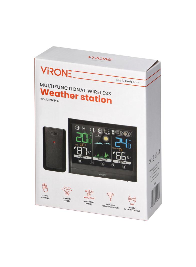 Wielofunkcyjna stacja pogodowa bezprzewodowa dotykowa WS-5 VIRONE