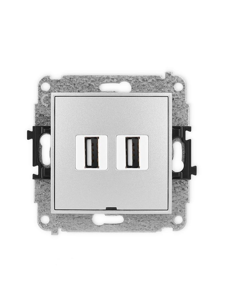 MINI Gniazdo podwójne 2xUSB A-A 2.0, bez pola opisowego srebrny metalik 7MGUSBBO-2 KARLIK