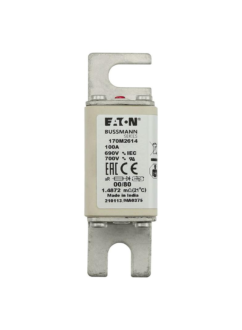 100A 690V aR 00/80 SQ. BODY IND. FUSE Wkładka szybka 100A AC 690V DIN 00 30x51x100 mm aR, 170M2614 E