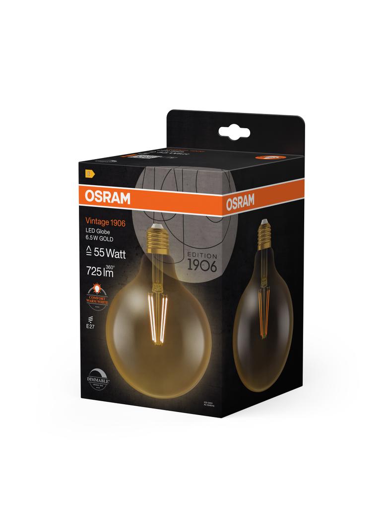 Lampa LED Vintage 1906 dim CL GLOBE125 Filament szkło przezroczyste GOLD 55 dim 7W 825 E27
