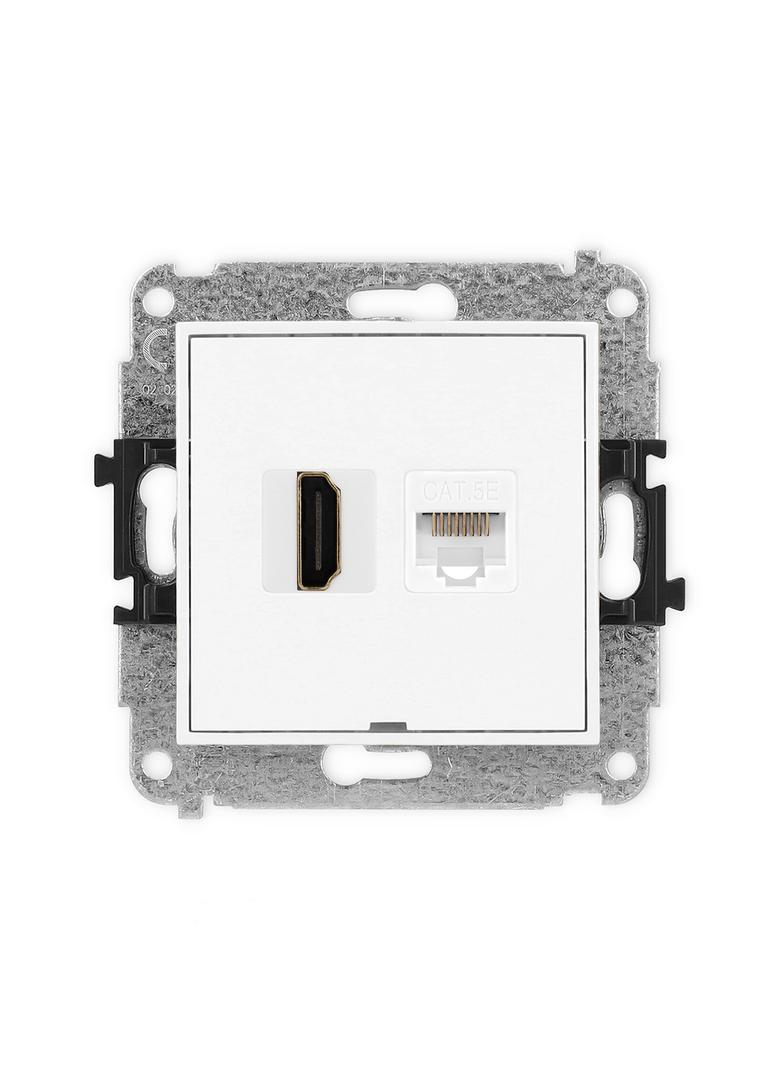MINI Gniazdo pojedyncze HDMI 2.0, 4K + gniazda komp. poj. 1xRJ45, kat. 5e, 8-stykowy, bez pola opisowego biały mat 25MGHKBO 25MGHKBO-45e KARLIK
