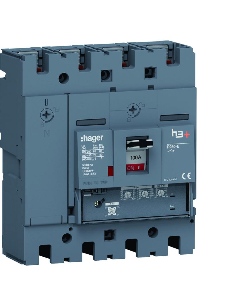 MCCB Wyłącznik mocy h3+ P250 4P 100A 70kA LSnI HET101GR HAGER