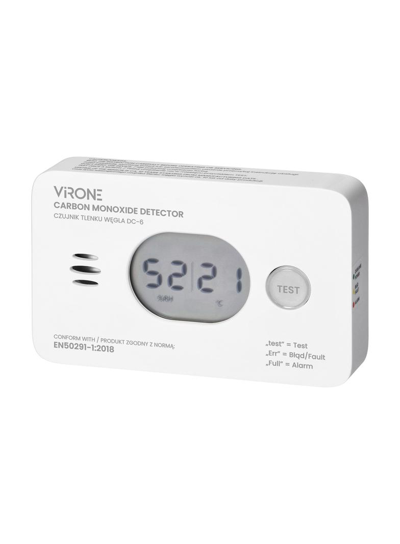 Czujnik czadu tlenku węgla 3w1 CO + termometr + cz. wilgotności baterie DC-6 VIRONE