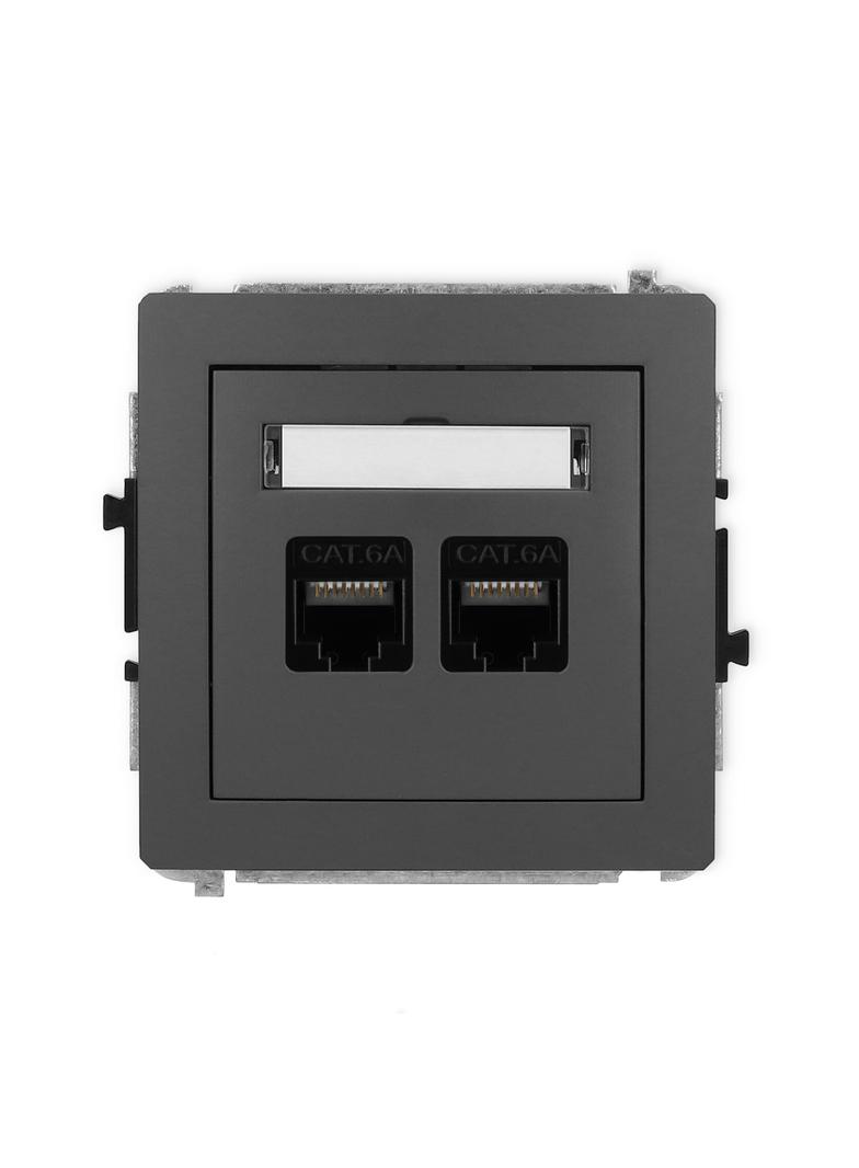 DECO Mechanizm gniazda komputerowego podwójnego 2xRJ45, kat. 6A, 8-stykowy grafitowy mat