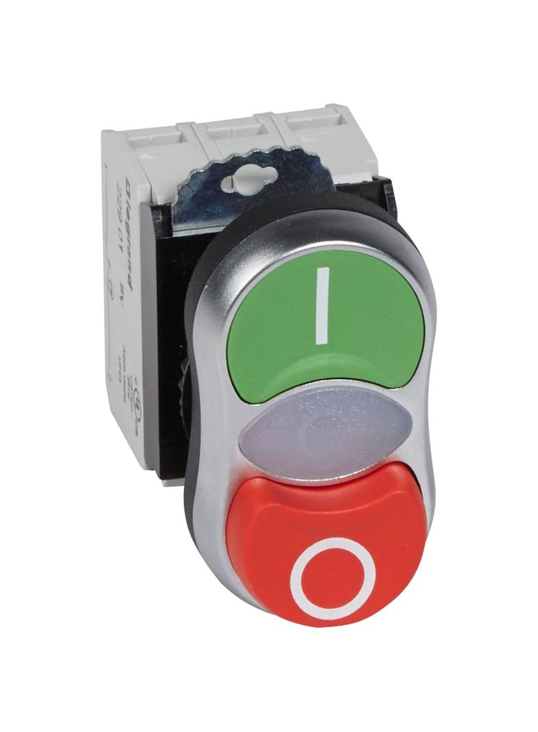 OSMOZ KOMPLET Z PODŚWIETLENIEM - GŁÓWKA PODWÓJNA ZIELONA - PŁASKA, CZERWONA - WYPUKŁA 230 V + UCHWYT