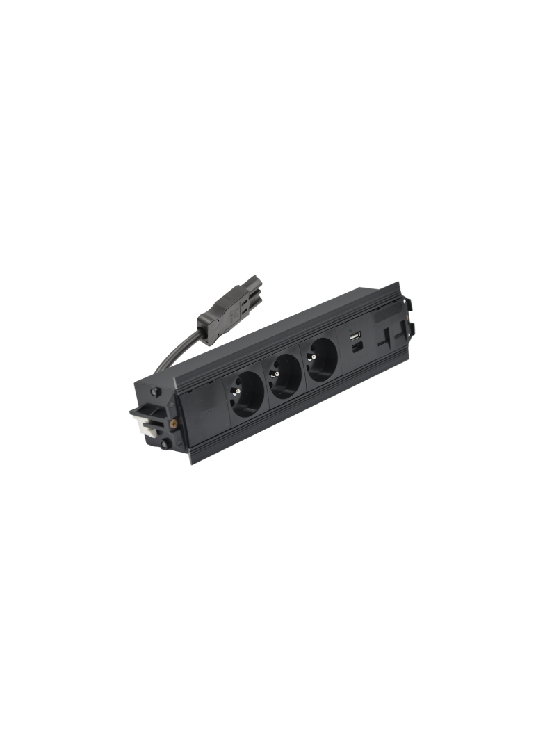 "Simon 480 TS48-510E30BK0-44 Indesk 3 gn. typ E + ładow. USB A+C i płytka dla 2 złączy RJ45 keystone