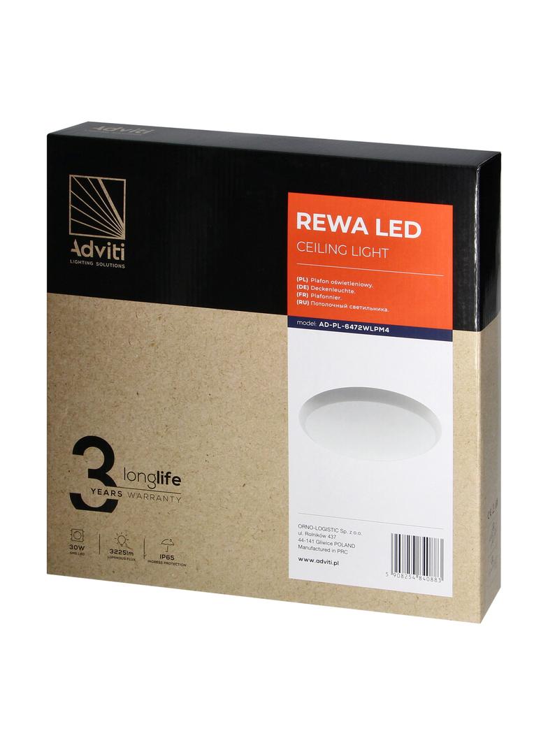 REWA plafon LED 30W, 3225 lm, 4000K, klosz PC, IP65 AD-PL-6472WLPM4 ORNO